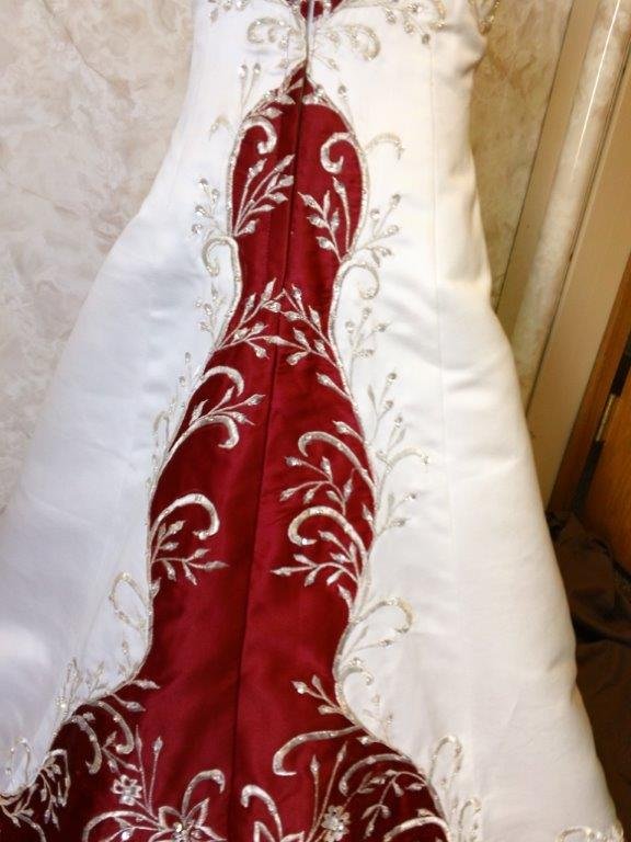 light ivory and apple red wedding gown